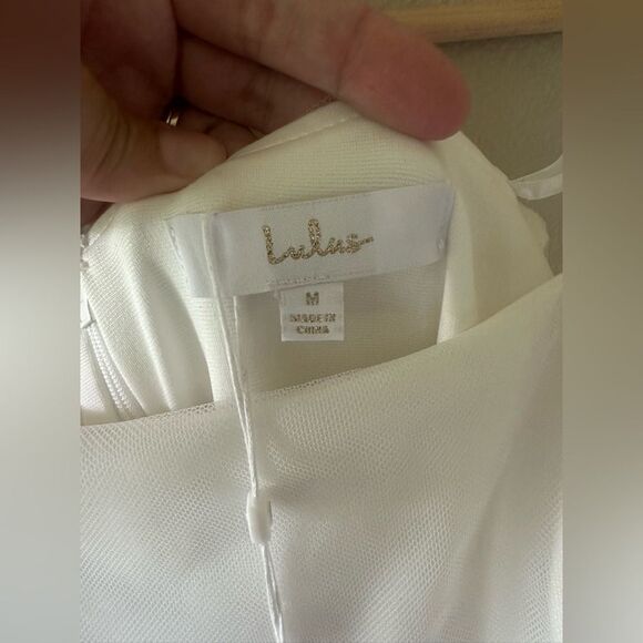 NWT Lulus Beautifully Beloved White Mesh Off-the-Shoulder Maxi Wedding Dress M - Picture 6 of 10